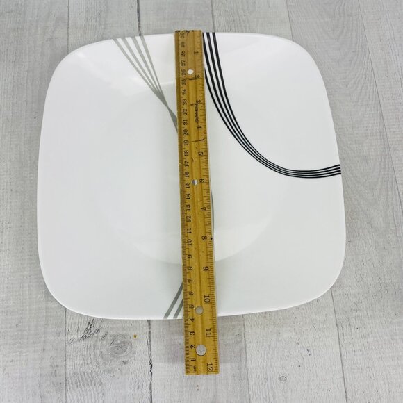 Corelle URBAN ARC Break Chip Resistance Black Gray Lines Dinner Plates Set of 4 - Picture 7 of 10